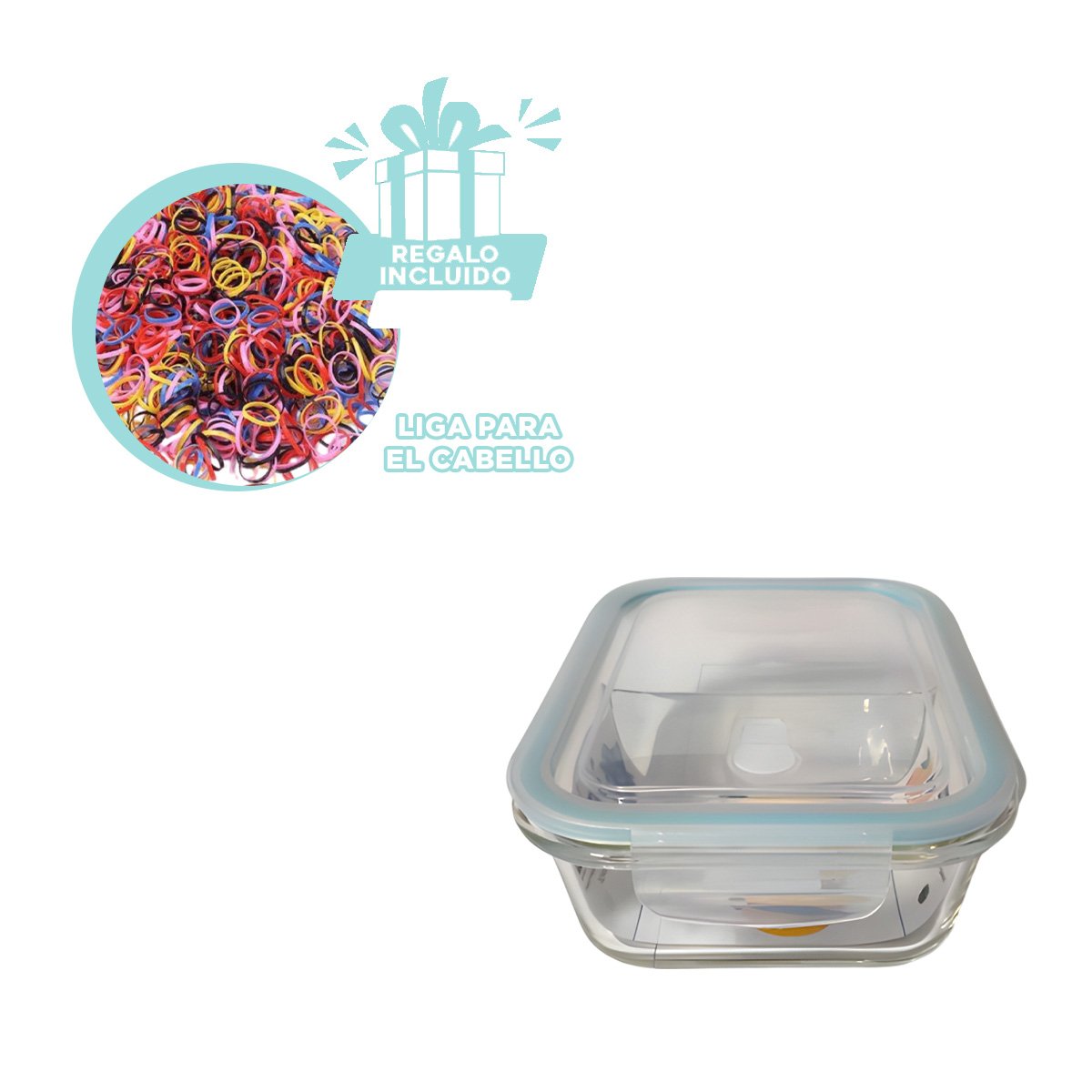 FIAMBRERA DE VIDRIO CON TAPA 2 DIVISIONES 1040ML TRANSPARENTE LINEA CELESTE YLIGAS REGALO - 2
