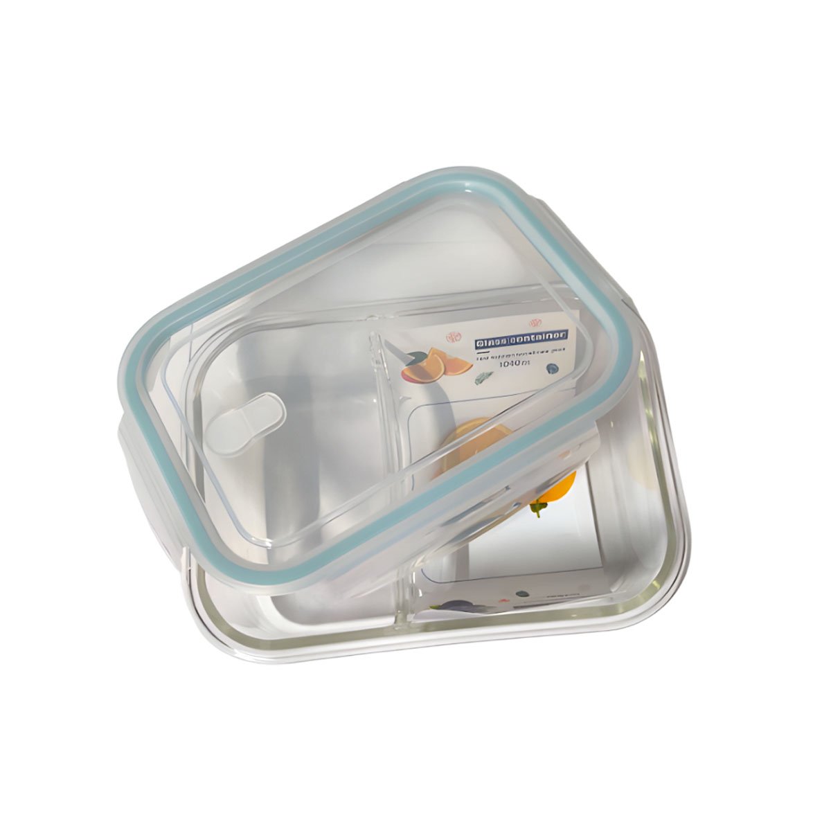 FIAMBRERA DE VIDRIO CON TAPA 2 DIVISIONES 1040ML TRANSPARENTE LINEA CELESTE YLIGAS REGALO - 5