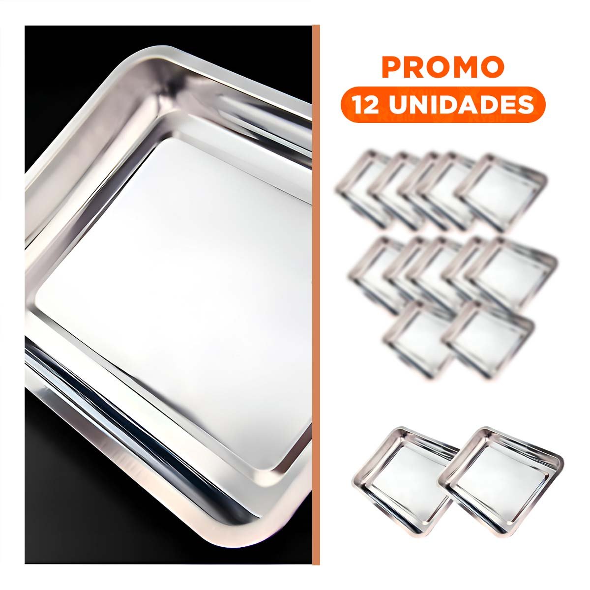 PACK12 CHAROLA GRANDE RECTANGULAR DE ACERO PLATEADO PARA COCINA Y COMEDOR - 1