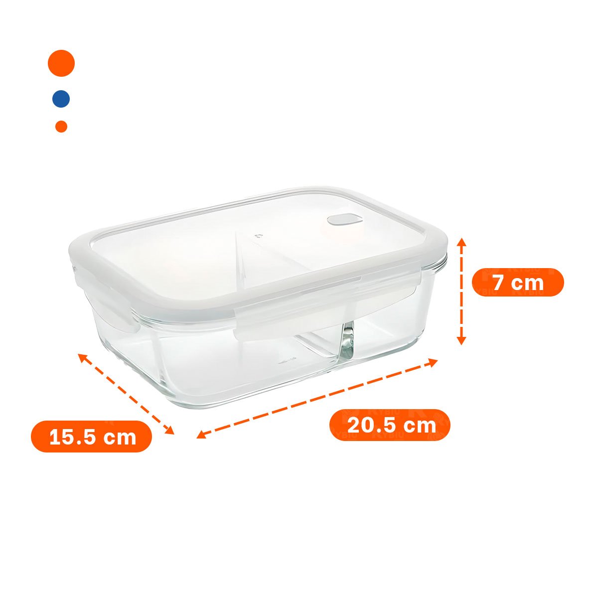 RECIPIENTE VIDRIO 2 DIVISIONES 1040ML TRANSPARENTE LINEA BLANCA COCINA - 4