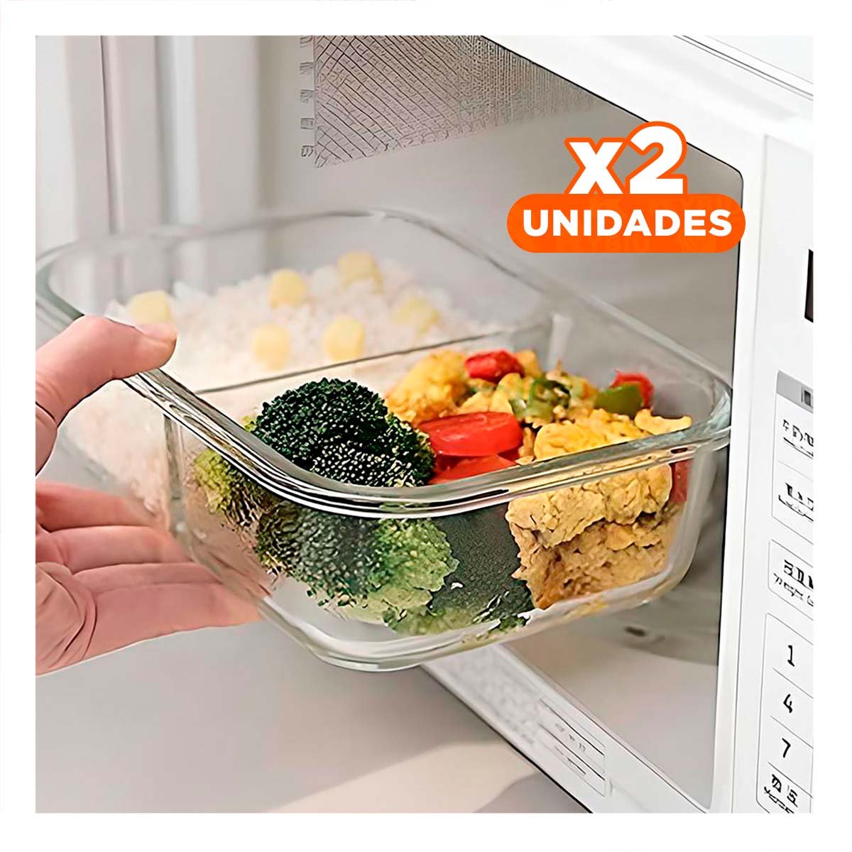 PACK2 RECIPIENTE VIDRIO 2 DIVISIONES 1040ML TRANSPARENTE LINEA BLANCA COMIDA YPAPEL REGALO - 1