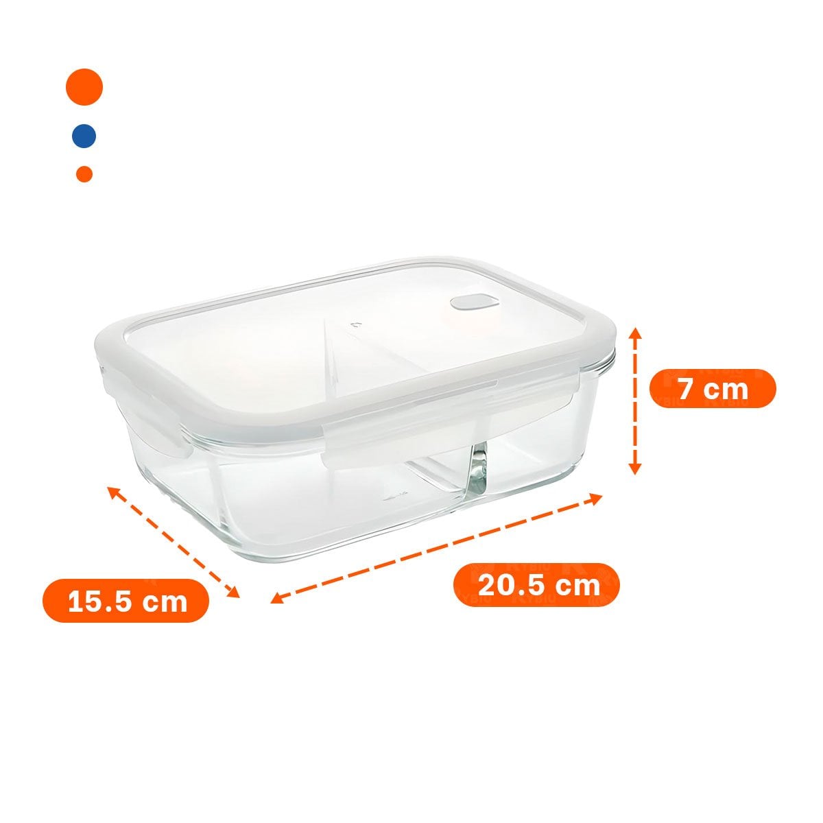 PACK2 RECIPIENTE VIDRIO 2 DIVISIONES 1040ML TRANSPARENTE LINEA BLANCA COMIDA YPAPEL REGALO - 4