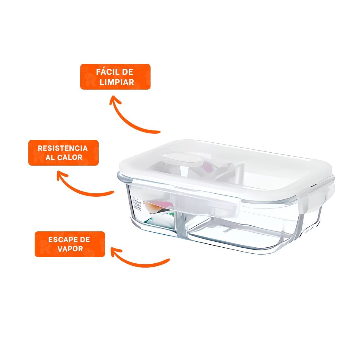 CONTENEDOR VIDRIO 2 DIVISIONES 1040ML TRANSPARENTE LINEA BLANCA HOGAR YPAPEL REGALO - 5