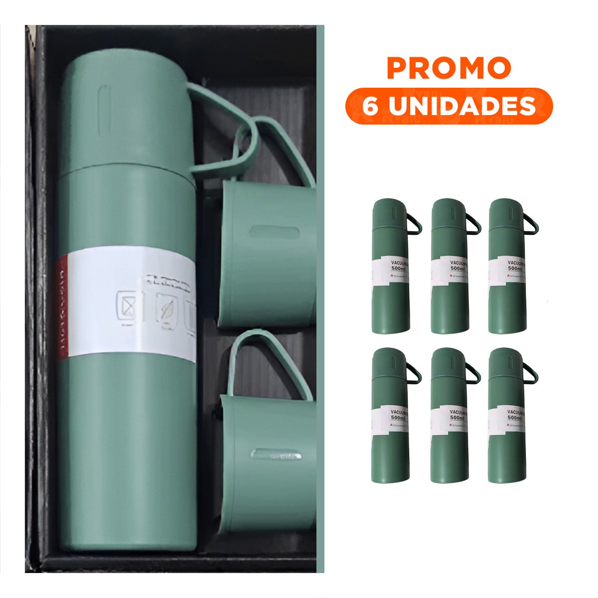 PACK6 CANTIMPLORA VERDE CON 2 TAZAS PARA HOGAR Y OFICINA YREGALO STICKER - 1