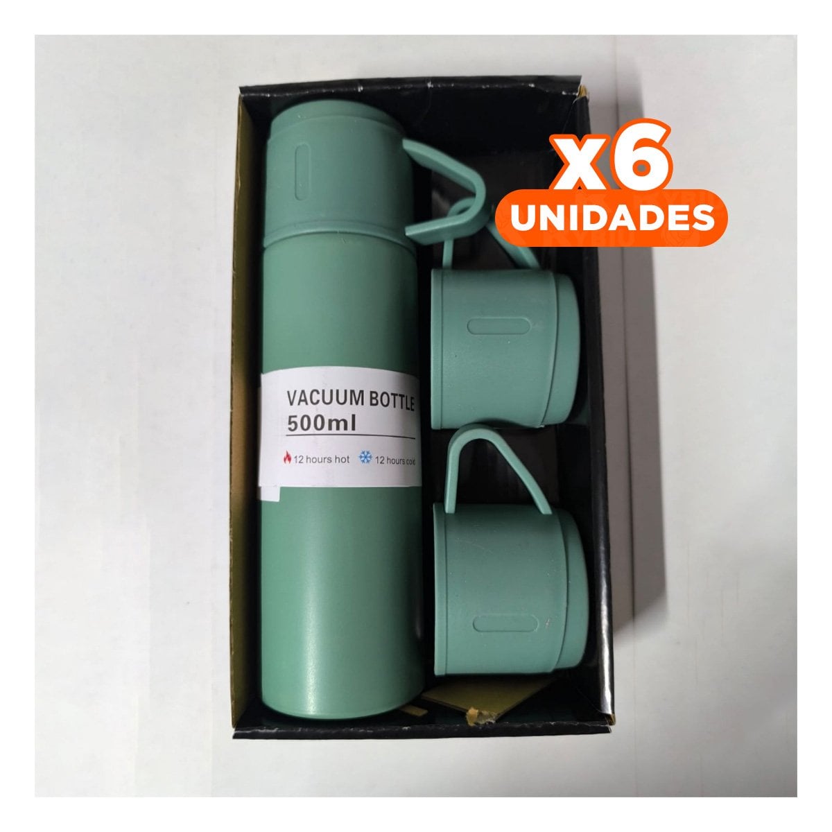 PACK6 RECIPIENTE TERMICO VERDE CON 2 TAZAS PARA VIAJE DIARIO YPAPEL REGALO - 1