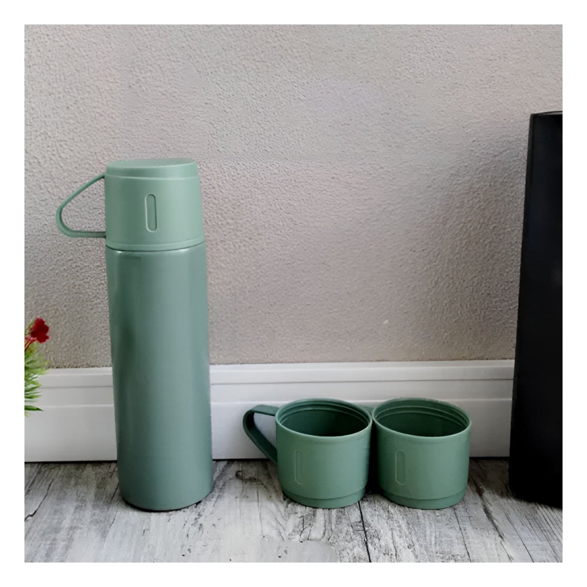 PACK6 RECIPIENTE TERMICO VERDE CON 2 TAZAS PARA VIAJE DIARIO YPAPEL REGALO - 2