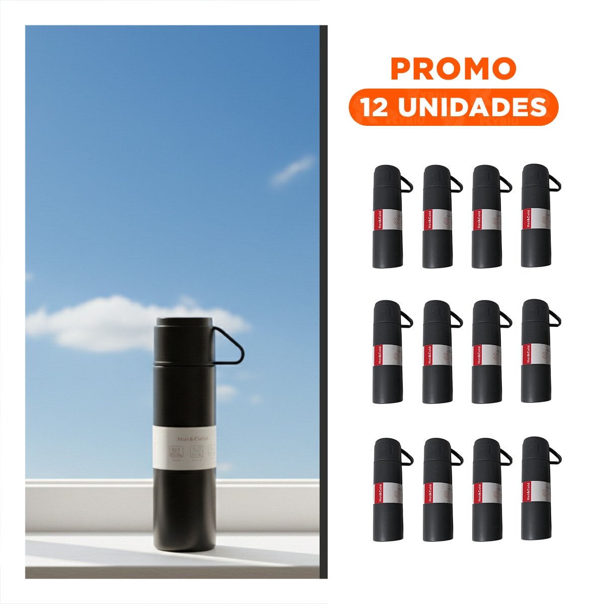 PACK12 JARRA PORTATIL CON 2 TASAS COLOR PLOMO OSCURO PARA BEBIDAS - 1