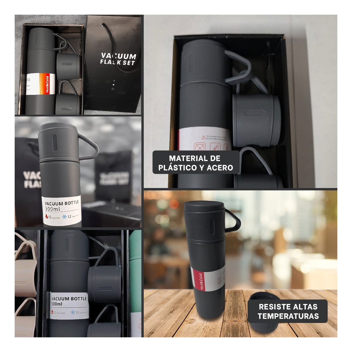 PACK12 JARRA PORTATIL CON 2 TASAS COLOR PLOMO OSCURO PARA BEBIDAS - 2