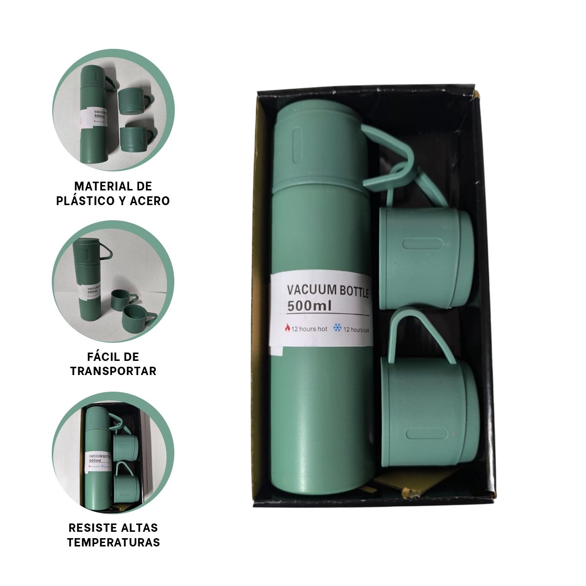 JARRA TERMICA INDIVIDUAL CON 2 TAZAS VERDE PARA HOGAR Y OFICINA YPOST IT - 5