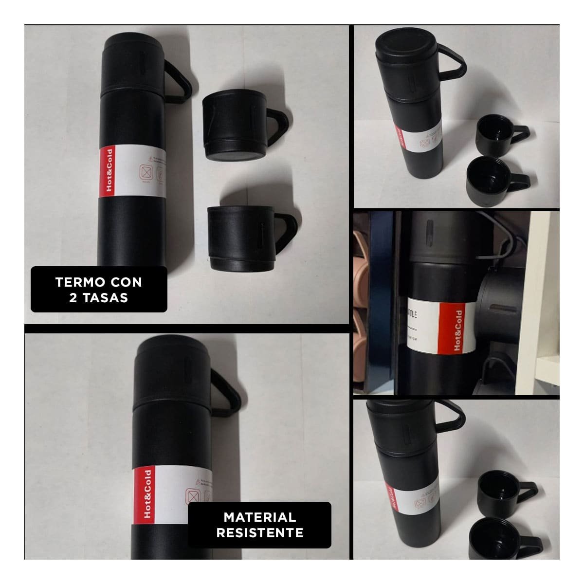 PACK4 SISTEMA TERMICO CON 2 TASAS NEGRO PRACTICO Y MODERNO PARA CASA YREGALO STICKER - 2