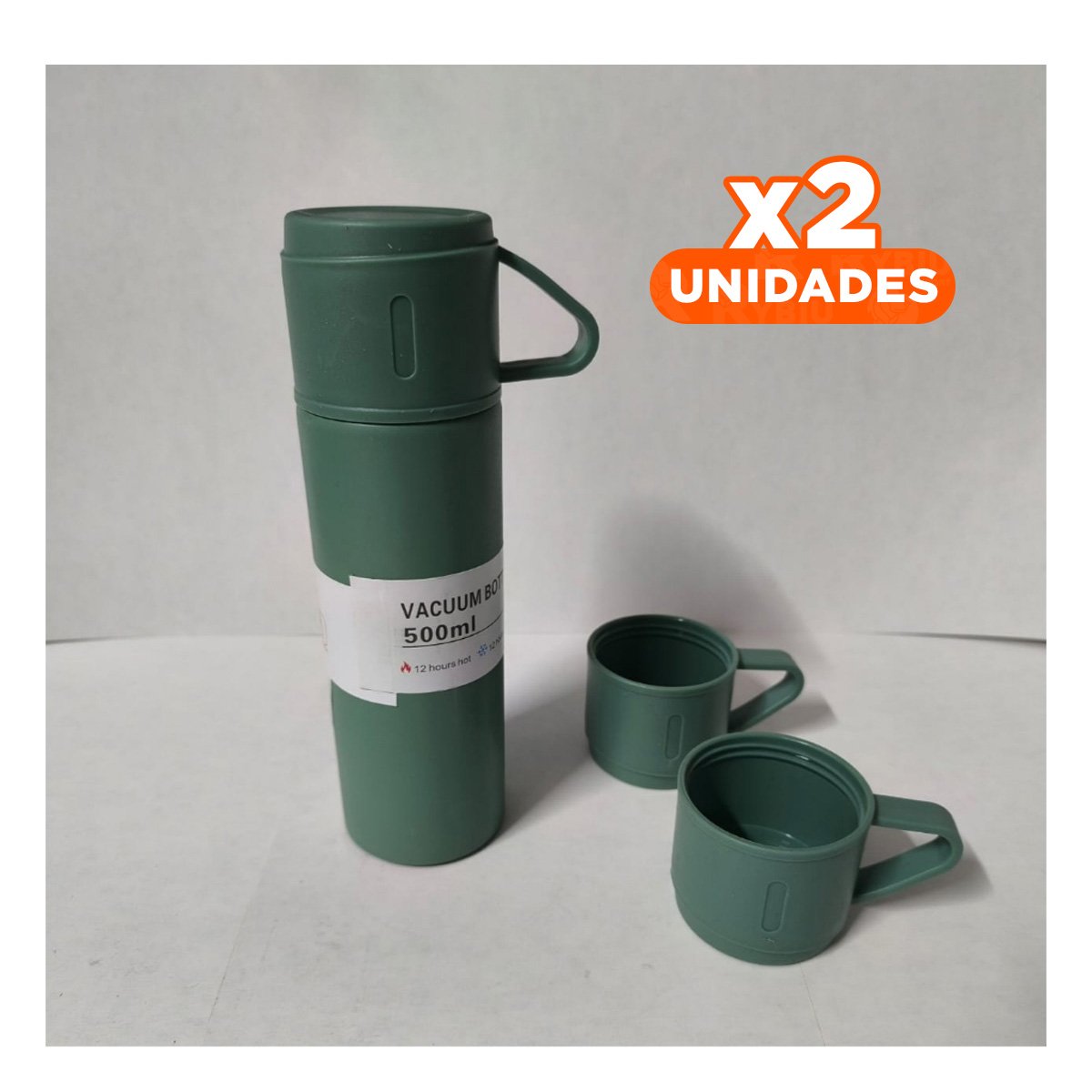 PACK2 RECIPIENTE TERMICO CON 2 TAZAS VERDE PARA HOGAR Y VIAJE DIARIO - 1