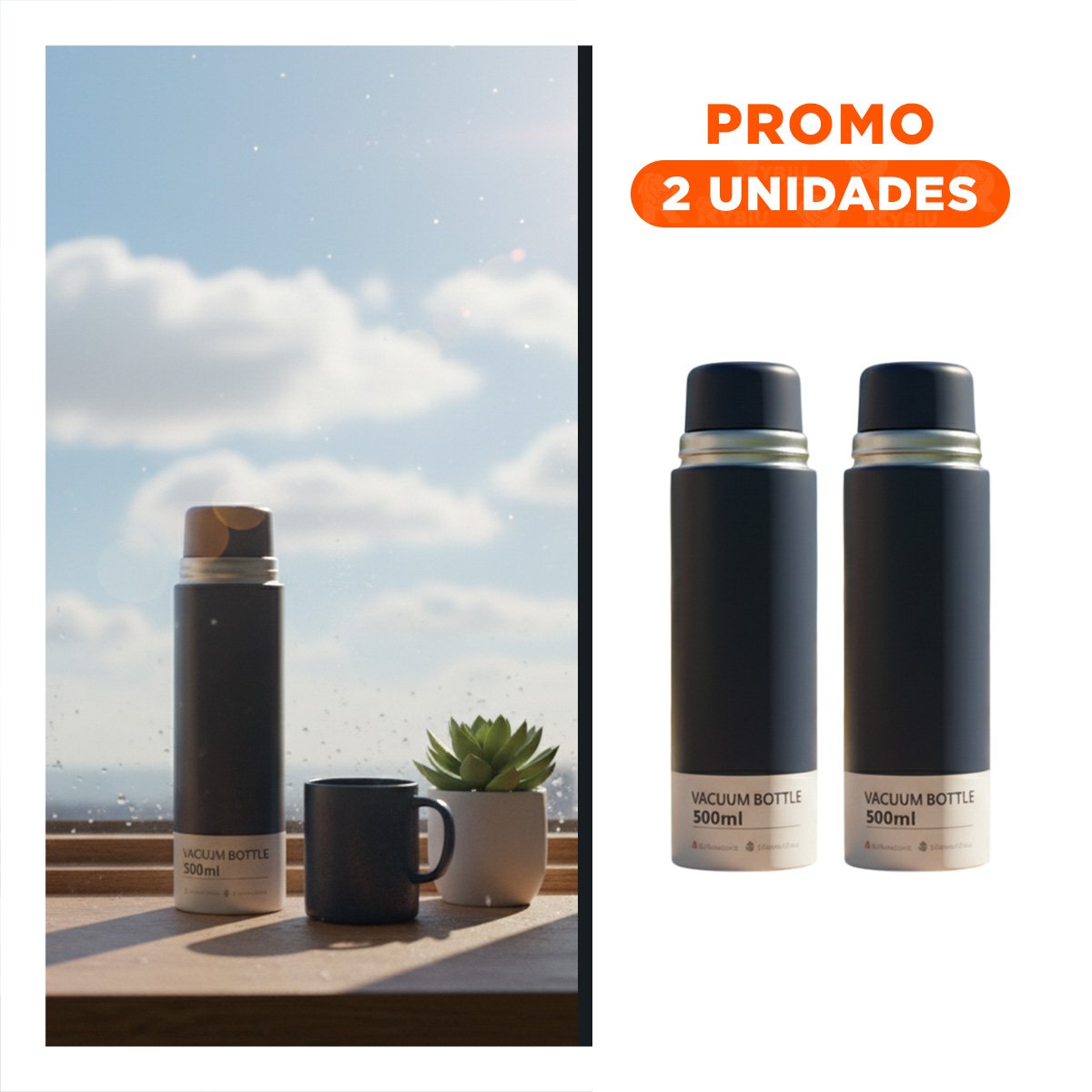 PACK2 TERMO PRACTICO CON 2 TASAS AZUL MARINO PARA COMPARTIR EN OFICINA YREGALO STICKER - 1