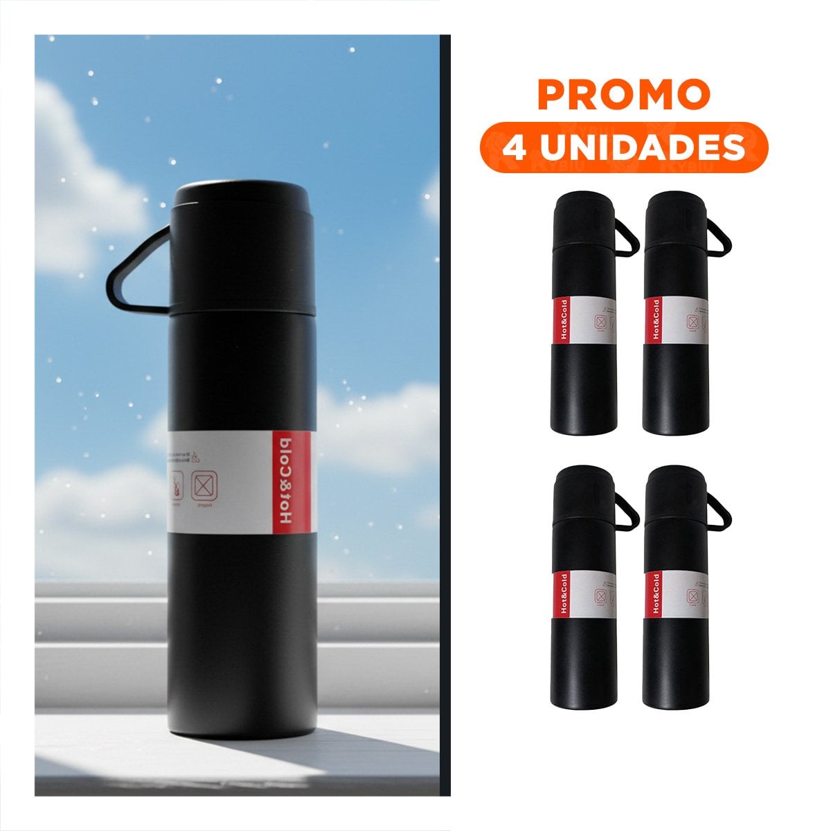 PACK4 SET TERMICO CON 2 TASAS NEGRO ELEGANTE Y COMPACTO PARA HOGAR - 1