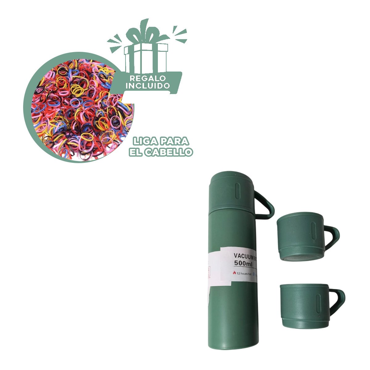 CONTENEDOR TERMICO INDIVIDUAL CON 2 TAZAS VERDE PARA HOGAR OFICINA YLIGAS REGALO - 2