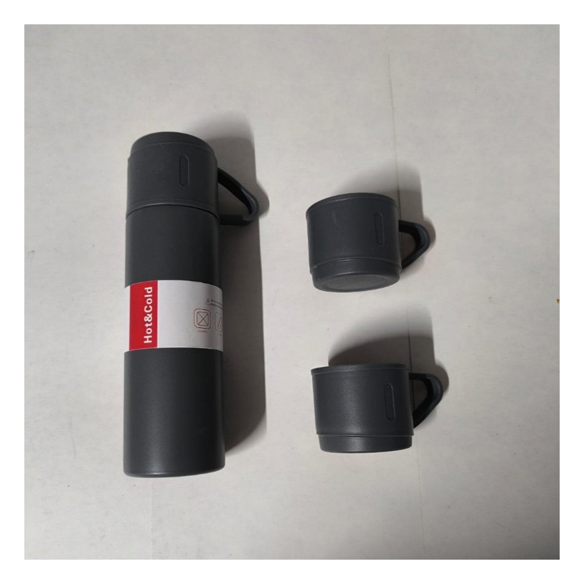 PACK2 BOTELLA TERMICA CON 2 TASAS COLOR PLOMO OSCURO PARA OFICINA - 3