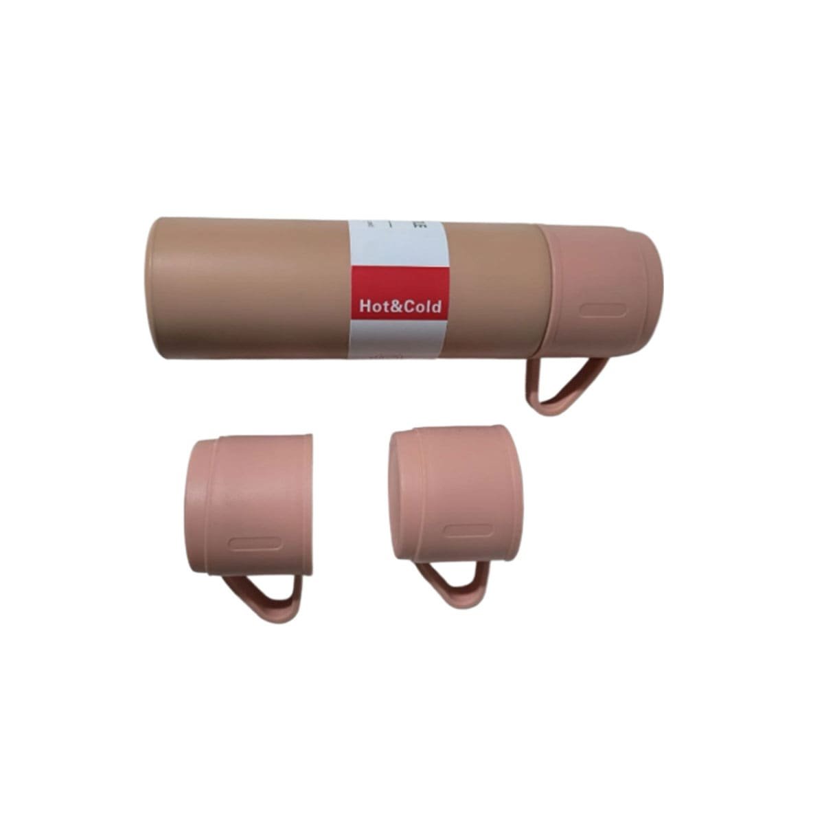 PACK12 BOTELLA TERMICA COMPACTO CON 2 TASAS ROSADO MODERNO PARA VIAJE YREGALO STICKER - 2