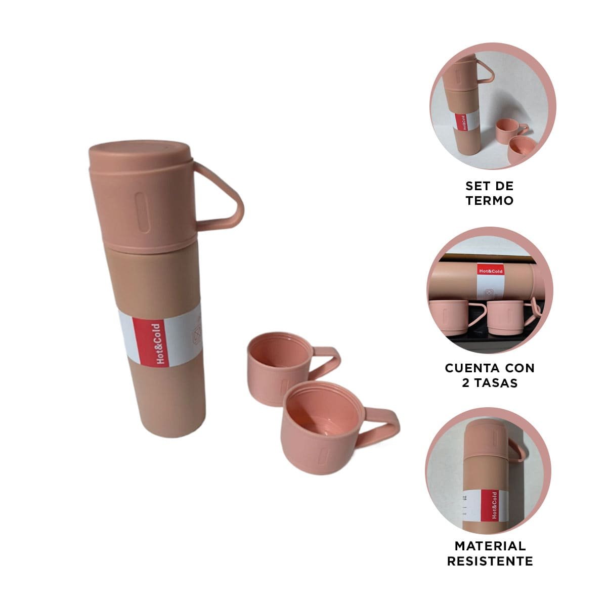 CONTENEDOR TERMICO INDIVIDUAL CON 2 TASAS ROSADO MODERNO PARA HOGAR Y VIAJE YPOST IT - 5
