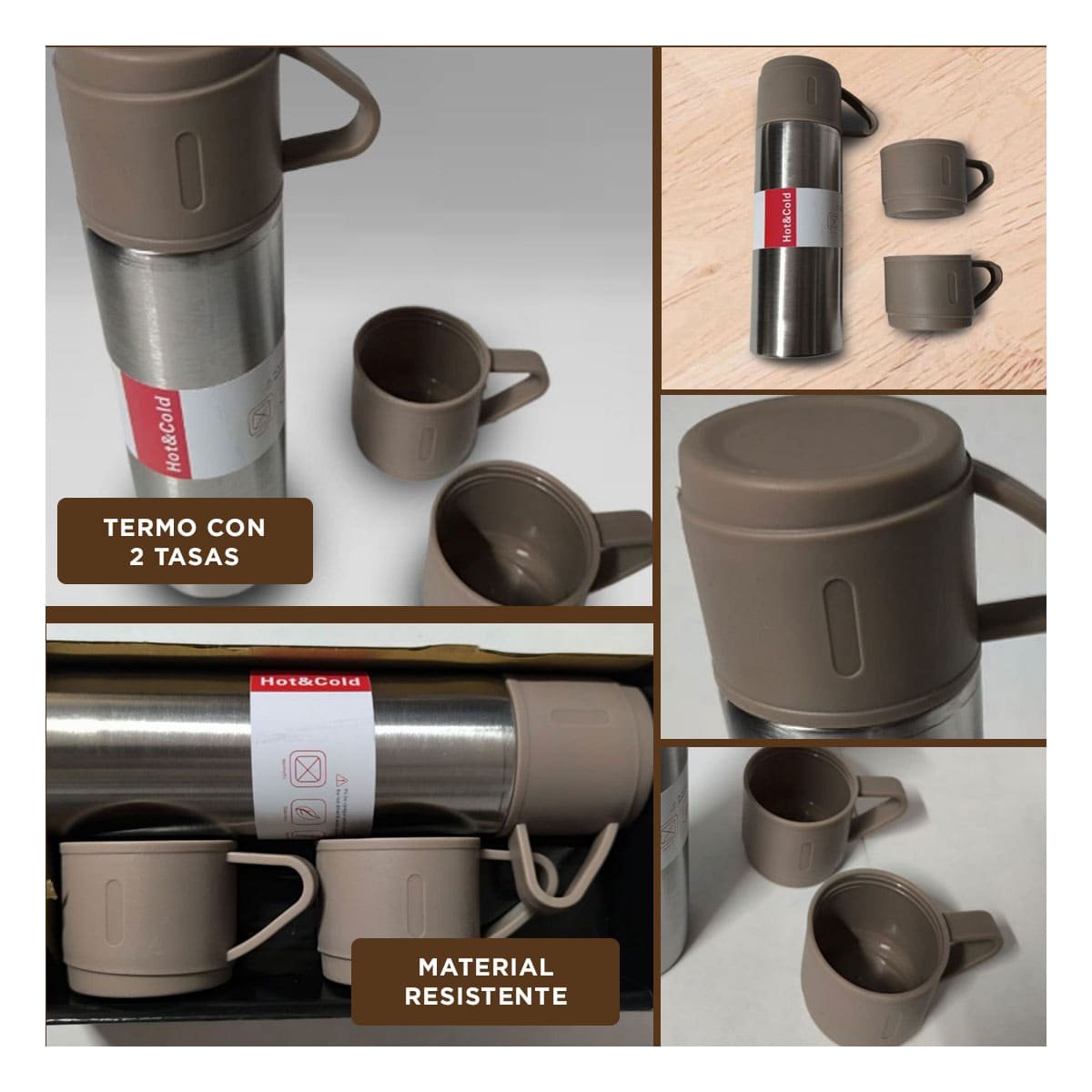 PACK12 ENVASE PORTATIL CON 2 TASAS MARRON - 2