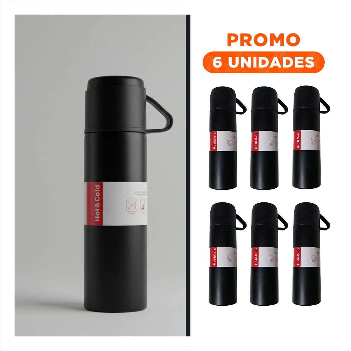 PACK6 ENVASE TERMICO CON 2 TASAS NEGRO PORTATIL Y RESISTENTE PARA VIAJE YREGALO STICKER - 1