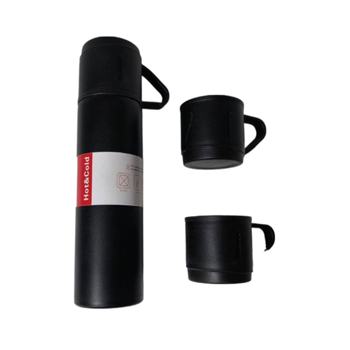 PACK6 ENVASE TERMICO CON 2 TASAS NEGRO PORTATIL Y RESISTENTE PARA VIAJE YREGALO STICKER - 2