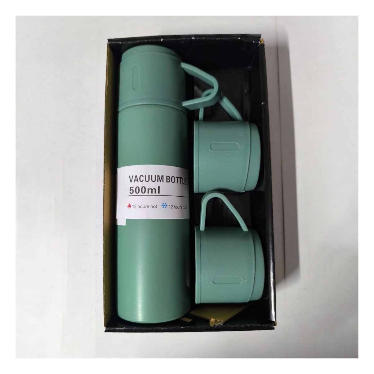 PACK4 BOTELLA TERMICA VERDE CON 2 TAZAS PARA USO DIARIO EN CASA - 2