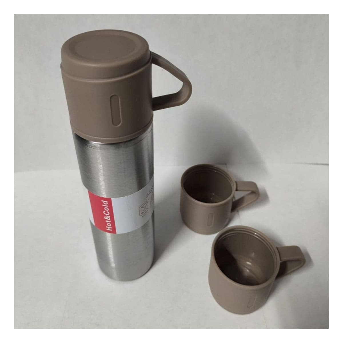 FRASCO INDIVIDUAL CON 2 TASAS MARRON PORTATIL YLIGAS REGALO - 3