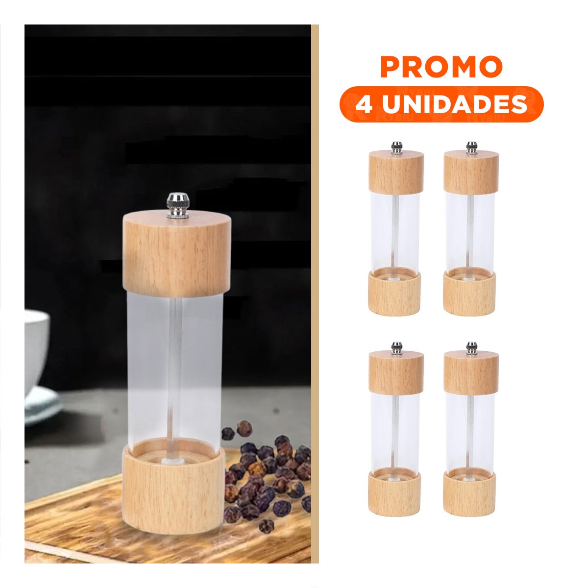 PACK4 TRITURADOR MANUAL DE MADERA TRANSPARENTE PARA COCINA FUNCIONAL - 1