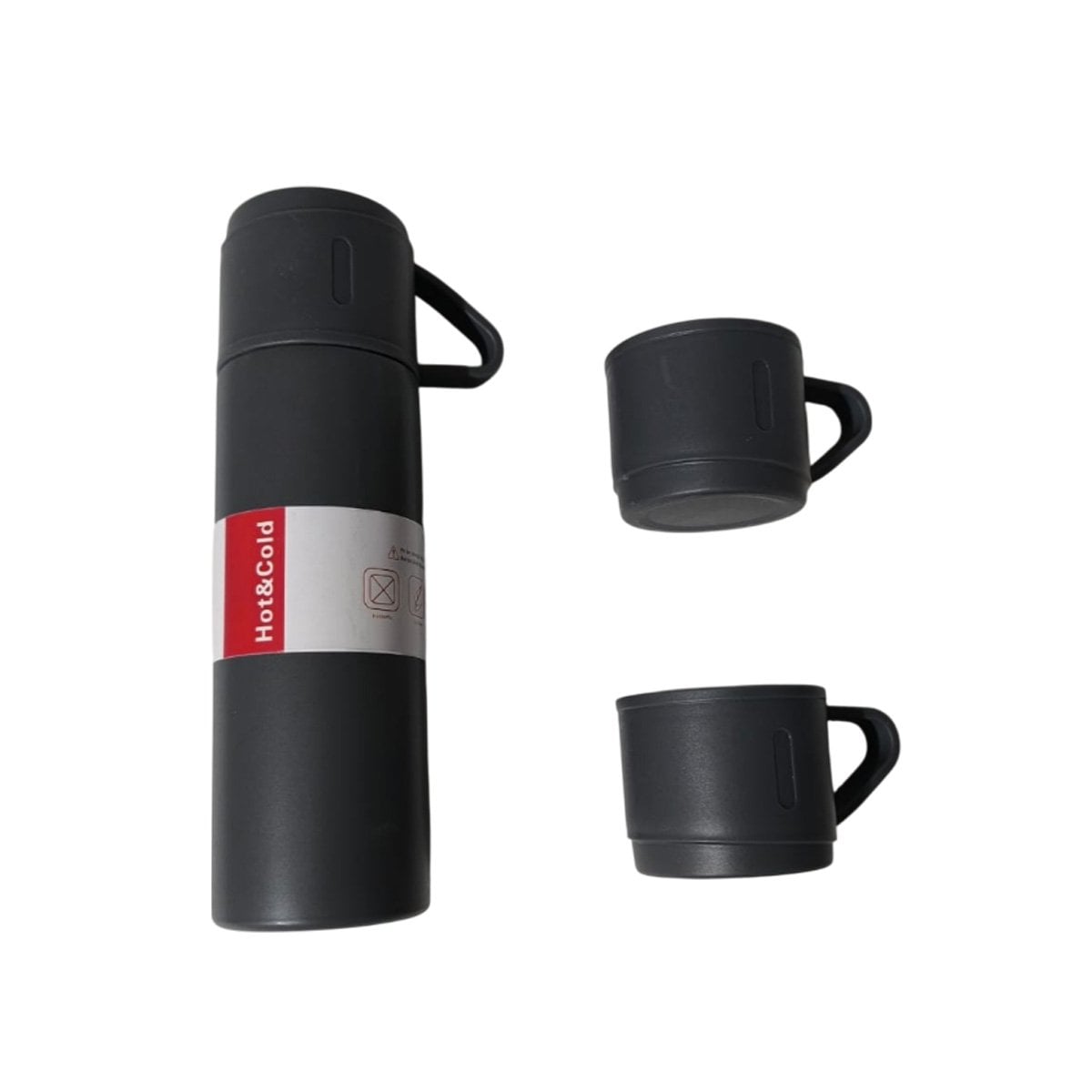TERMO COMPACTO CON 2 TASAS COLOR PLOMO OSCURO ESTILO MODERNO YREGALO STICKER - 1