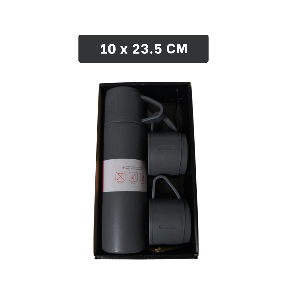 TERMO COMPACTO CON 2 TASAS COLOR PLOMO OSCURO ESTILO MODERNO YREGALO STICKER - 4
