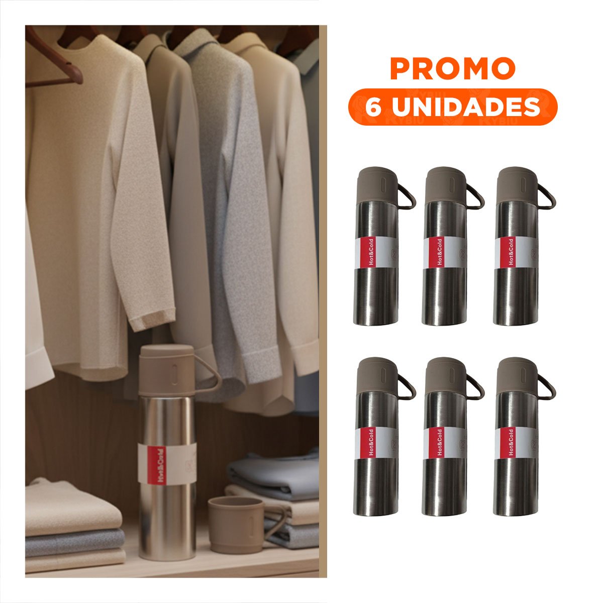 PACK6 RECIPIENTE PORTATIL CON 2 TASAS MARRON YREGALO STICKER - 1