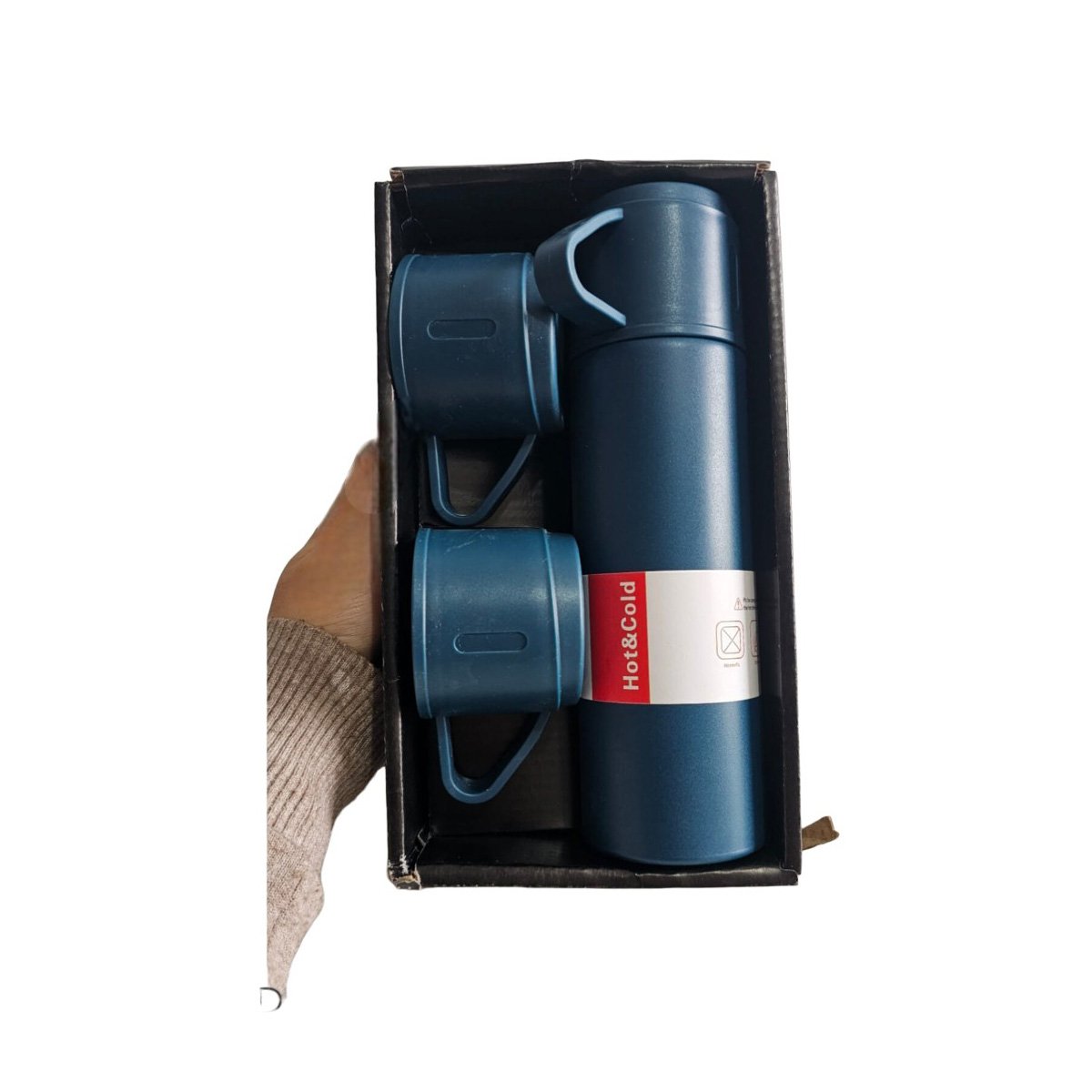 CONTENEDOR TERMICO CON 2 TASAS AZUL MARINO PRACTICO PARA HOGAR Y OFICINA MODERNO YLIGAS REGALO - 5