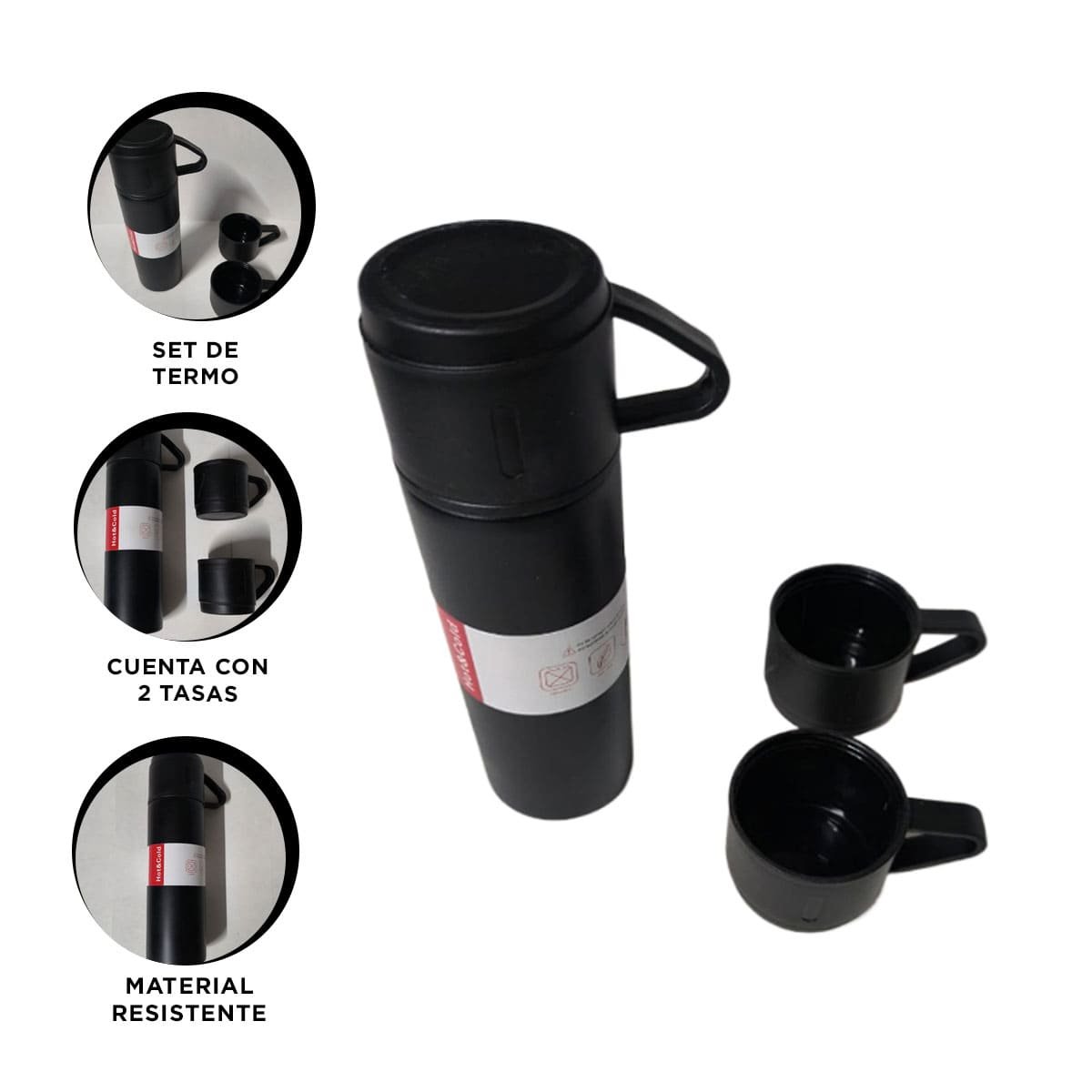TERMICO INDIVIDUAL CON 2 TASAS NEGRO ELEGANTE Y PORTATIL PARA HOGAR YPAPEL REGALO - 5