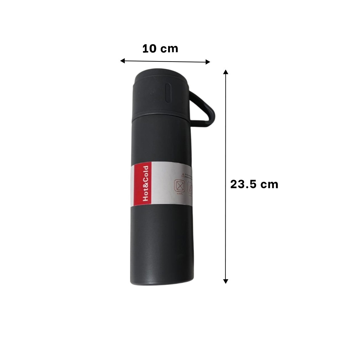 TERMO PORTATIL CON 2 TASAS COLOR PLOMO OSCURO PARA USO DIARIO YPAPEL REGALO - 4