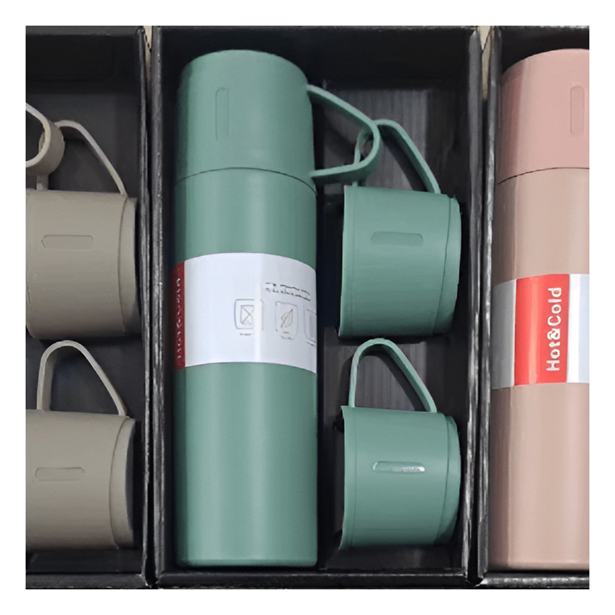 PACK4 VASO TERMICO VERDE CON 2 TAZAS PARA VIAJE Y OFICINA YPAPEL REGALO - 2