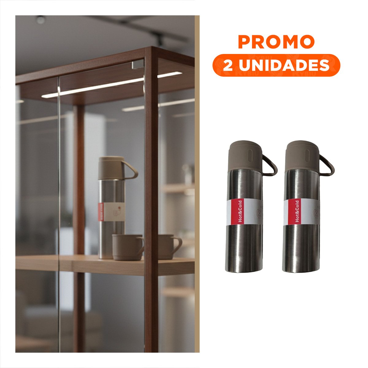 PACK2 ENVASE TERMICO CON 2 TASAS MARRON PORTATIL YREGALO STICKER - 1