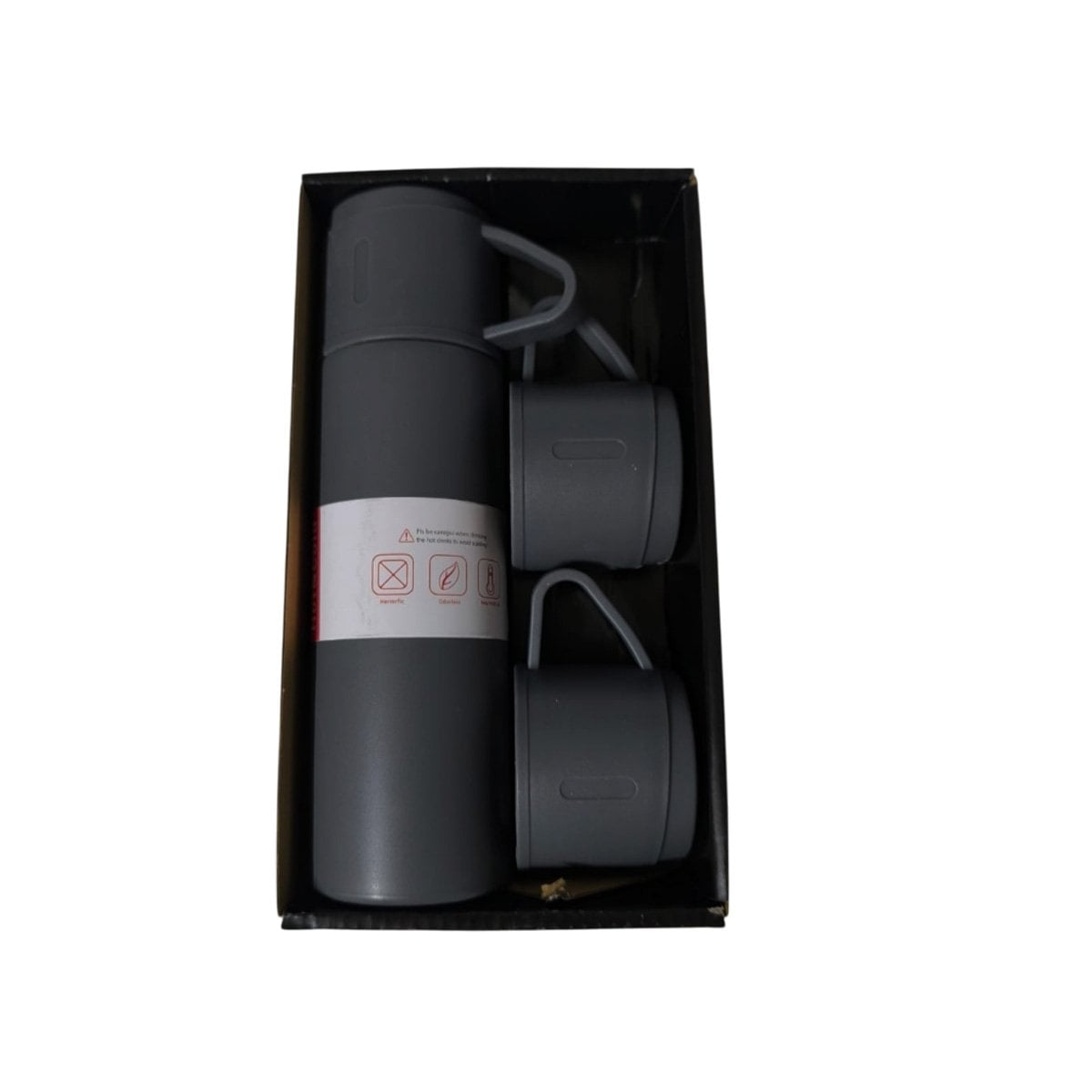 PACK2 VASO TERMICO CON 2 TASAS COLOR PLOMO OSCURO PARA CASA YREGALO STICKER - 2