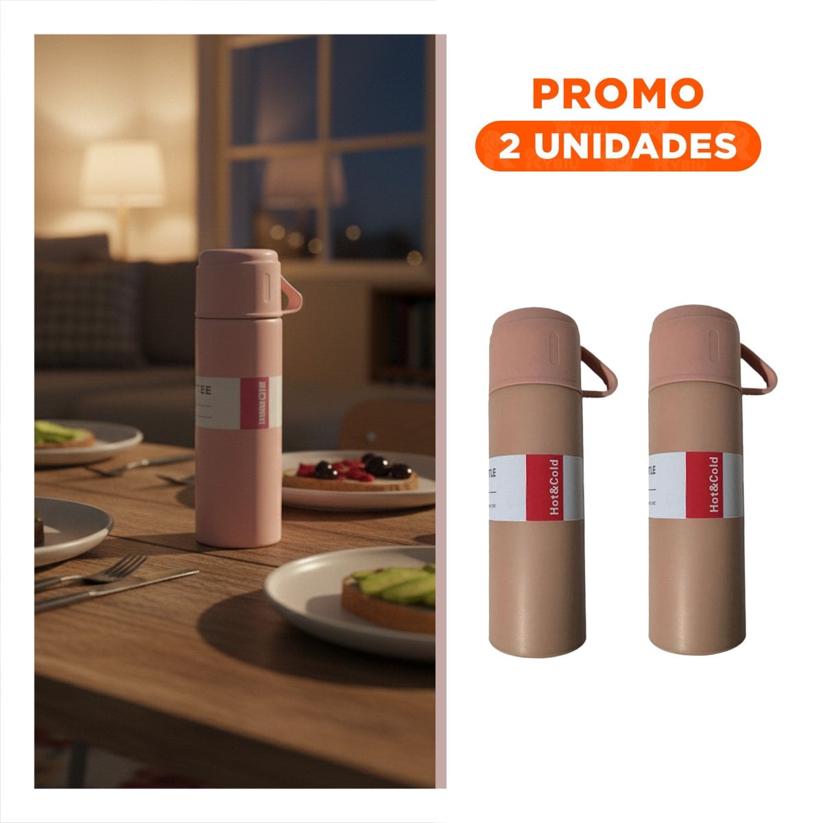 PACK2 VASO TERMICO PERSONAL CON 2 TASAS ROSADO COMODO PARA OFICINA Y VIAJE YREGALO STICKER - 1
