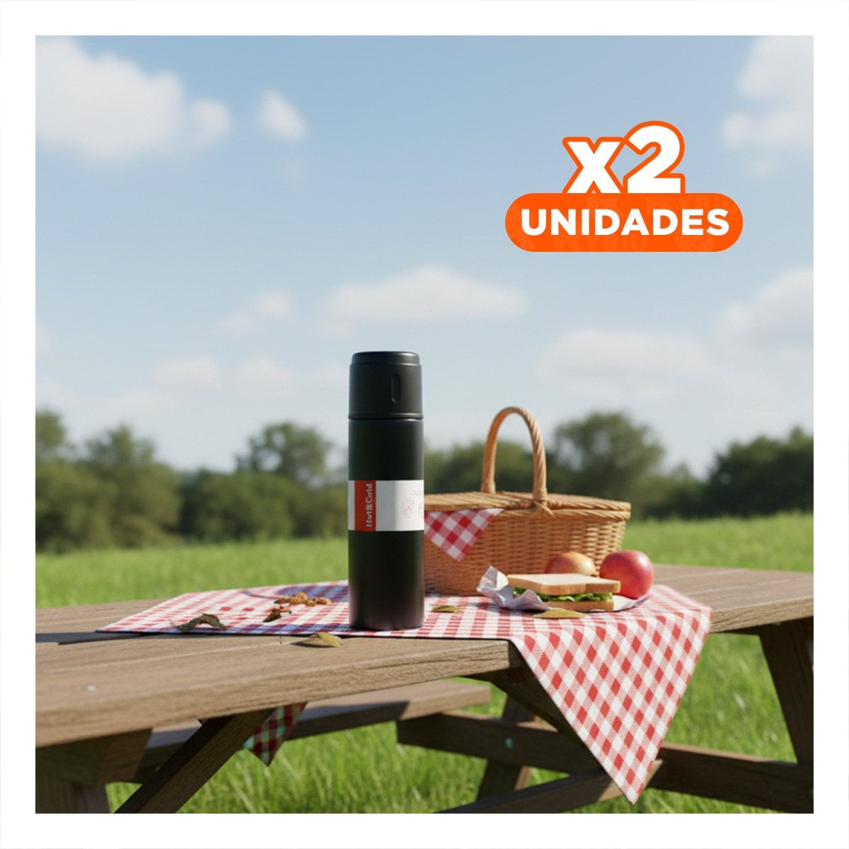 PACK2 TAZA TERMICA CON 2 TASAS NEGRO ELEGANTE Y PORTATIL PARA CASA YPAPEL REGALO - 1