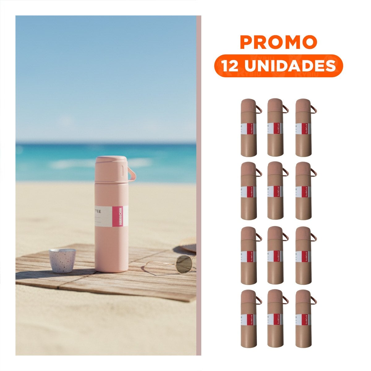 PACK12 CONTENEDOR TERMICO PORTATIL CON 2 TASAS ROSADO MODERNO PARA VIAJE - 1