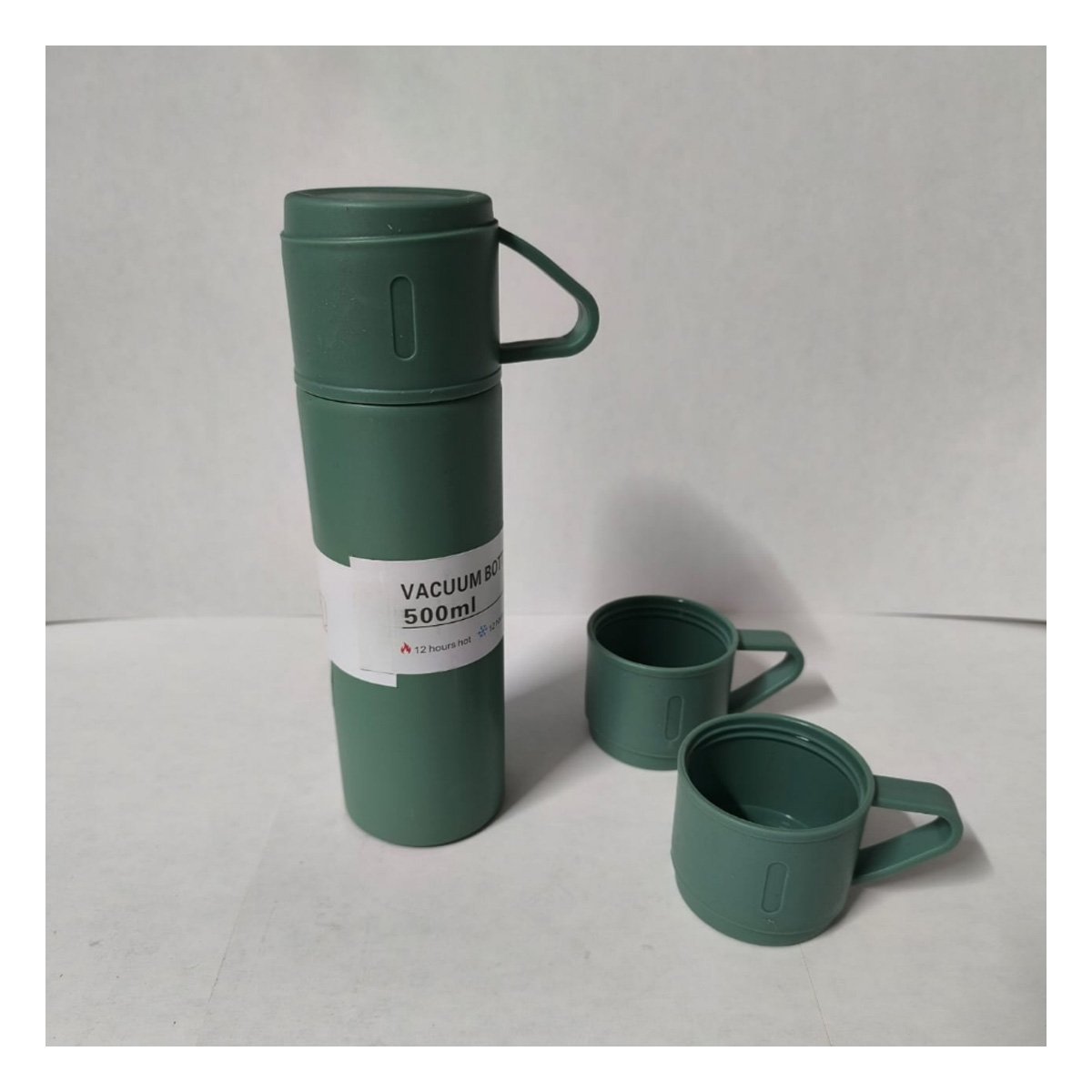 BOTELLA TERMICA INDIVIDUAL CON 2 TAZAS VERDE PARA HOGAR Y VIAJE YPAPEL REGALO - 1