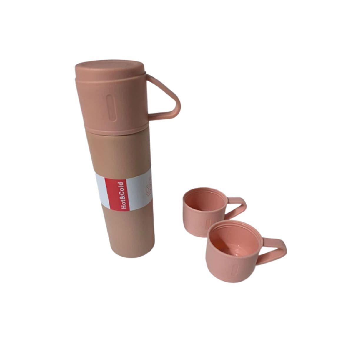 VASO TERMICO INDIVIDUAL CON 2 TASAS ROSADO PRACTICO PARA HOGAR Y VIAJE YREGALO STICKER - 1