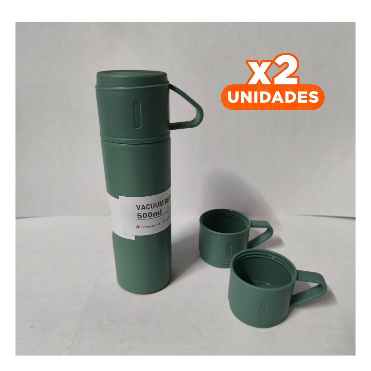 PACK2 CANTIMPLORA TERMICA CON 2 TAZAS VERDE PARA OFICINA Y PASEO YPAPEL REGALO - 1