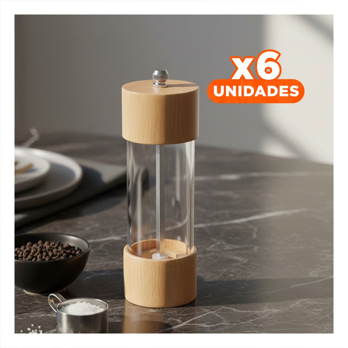 PACK6 MOLEDOR MANUAL DE MADERA TRANSPARENTE PARA COCINA MODERNA YPAPEL REGALO - 1