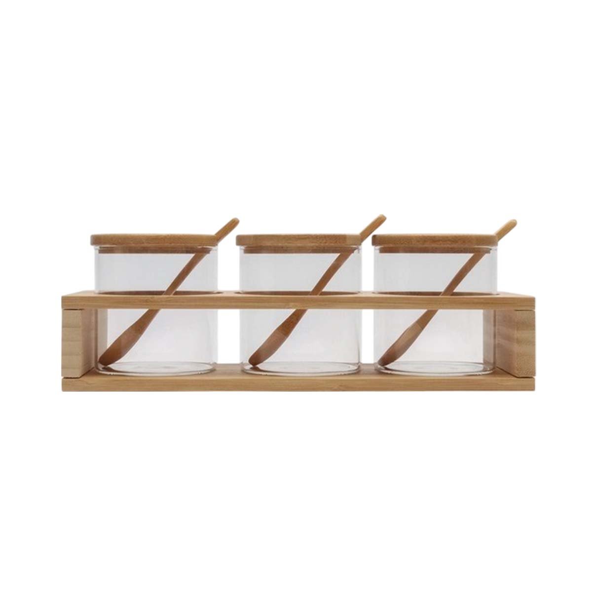 PACK2 JUEGO DE CONDIMENTEROS CON BASE DE MADERA Y CUCHARAS DISENO MINIMALISTA YREGALO STICKER - 2
