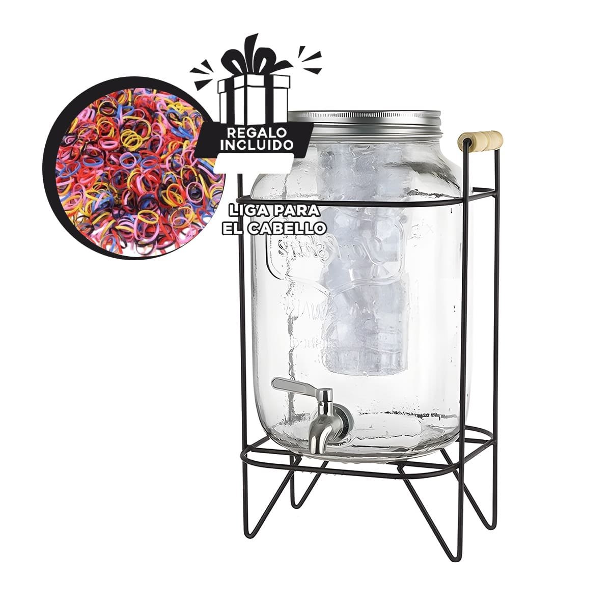 SERVIDOR DE BEBIDA 4L CON BASE METALICA PUNTAS NEGRO TRANSPARENTE PARA HOGAR YLIGAS REGALO - 2