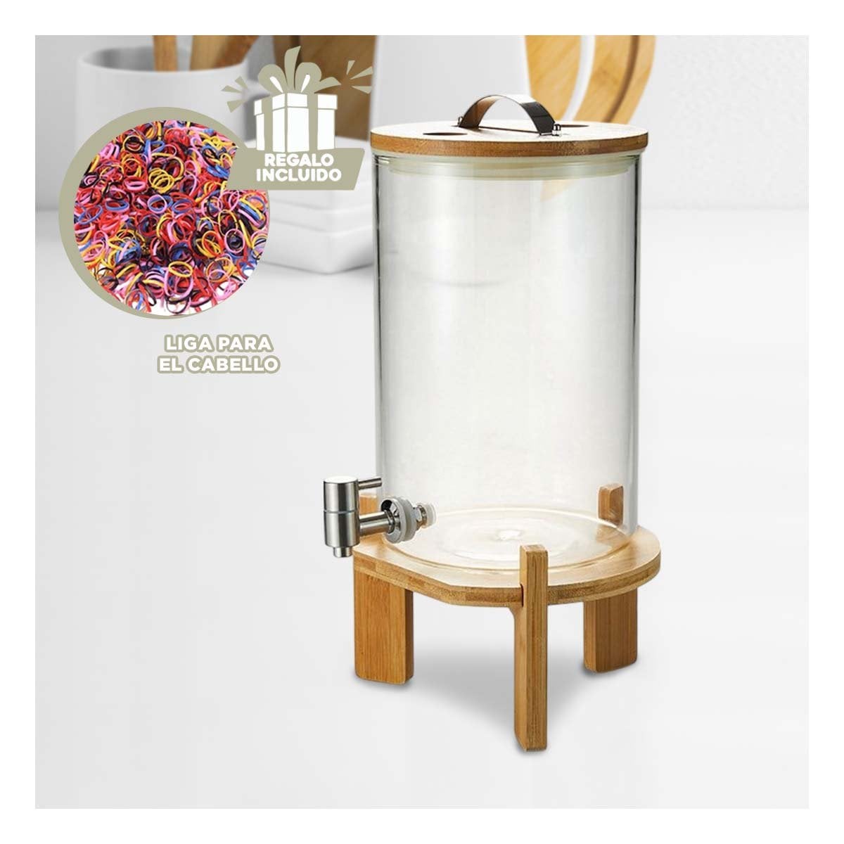 RECIPIENTE DISPENSADOR 8L TRANSPARENTE CON BASE DE MADERA DISENO MODERNO YLIGAS REGALO - 2