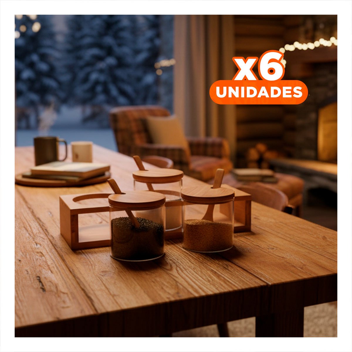 PACK6 JUEGO DE ESPECIEROS CON BASE DE MADERA NATURAL Y DISENO MODERNO PARA COCINA - 1