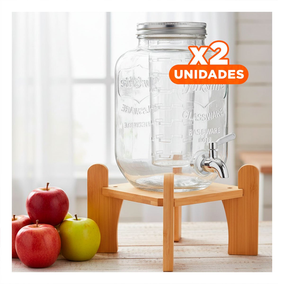PACK2 SURTIDOR DE BEBIDA 4L CON BASE DE MADERA Y TAPA METAL TRANSPARENTE - 1
