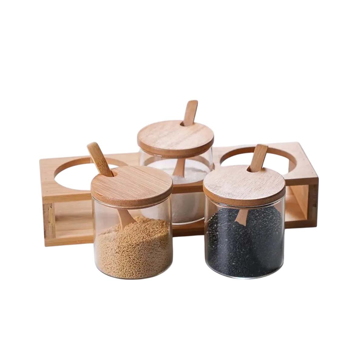 PACK6 SET DE COCINA CON FRASCOS DE VIDRIO Y ESTANTE PARA SAL O CONDIMENTOS YREGALO STICKER - 2