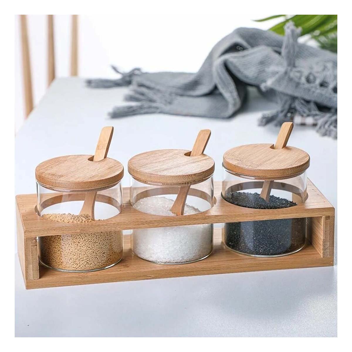 PACK6 SET DE COCINA CON FRASCOS DE VIDRIO Y ESTANTE PARA SAL O CONDIMENTOS YREGALO STICKER - 3